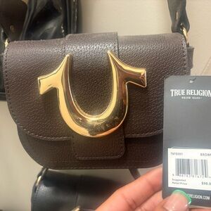 True Religion Dark Brown Crossbody Bag with Gold Accent